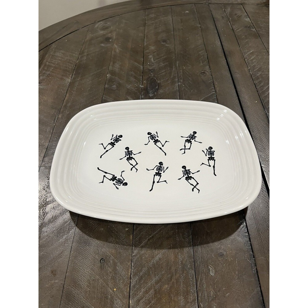 Homer Laughlin  Fiesta Trio of Skeletons Platter Rectangle‎ 12" White Halloween